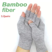 2/1 Pairs Bamboo Fiber Compression Gloves Fingerless Thumb Wrist Brace Suppo↔