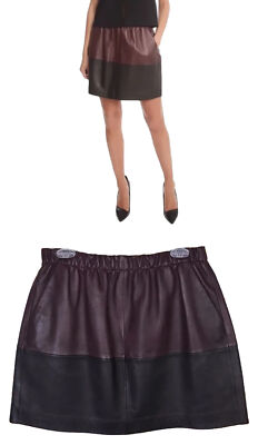 Jupe En Cuir Vince Noir Shiraz - Colorblock Vin Rouge, Neuve Sans étiquette, Taille XS