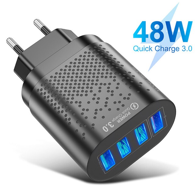 4 USB QC3.0 Fast Charging 48W LED Port Portable Quick Wall Charger