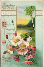 Antique Postcard Easter Joys Blossoms Rise Springs Fresh Greeting Flowers 1910