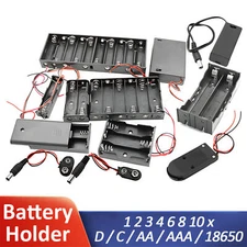 Battery Holder C/D/AA/AAA x 1 2 3 4 6 8-10P Box W/Wire Connectors Open/Enclosed