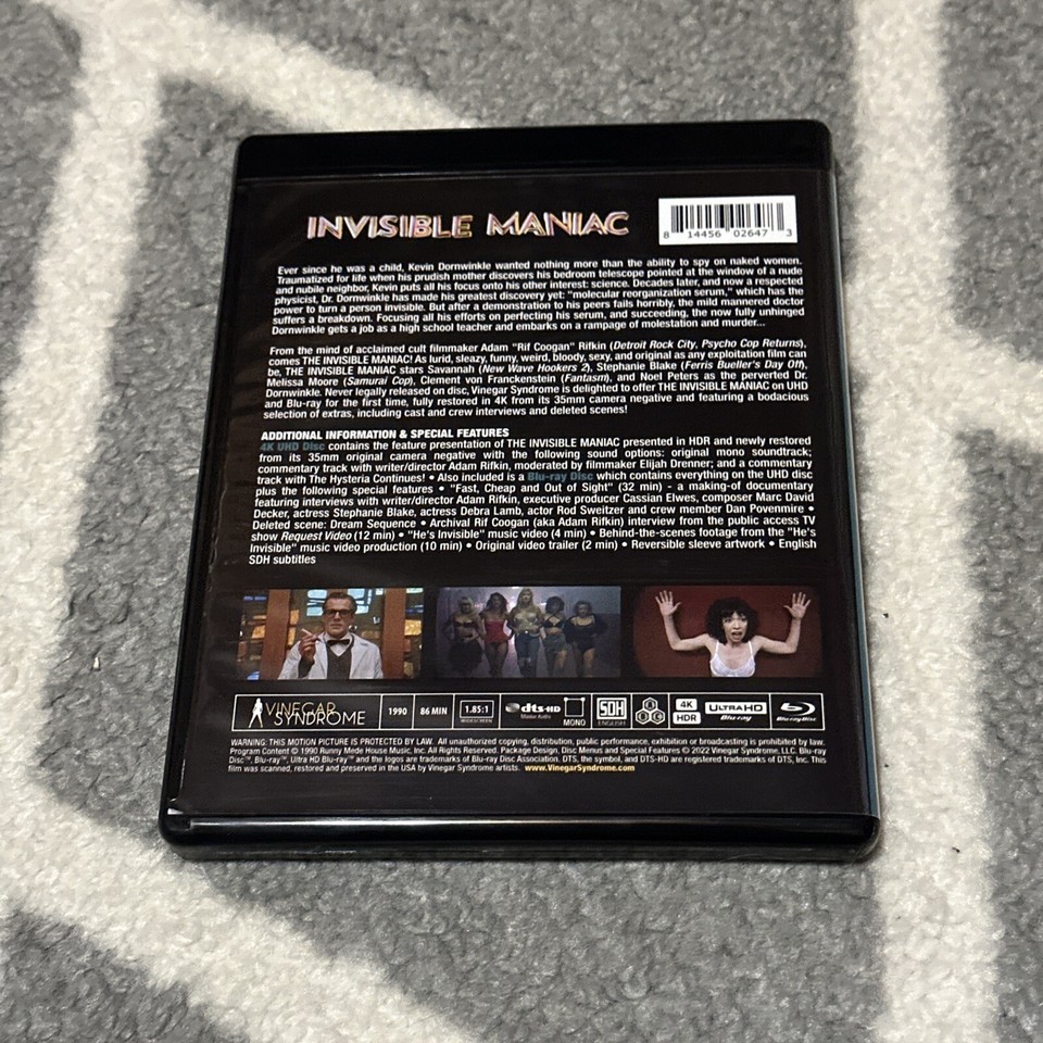 The Invisible Maniac 4K UHD and Bluray with Slipcover Vinegar