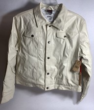 Fubu Ladies Plus Size Cream Ivory Biker Motorcycle Faux Leather Jacket Size 3x