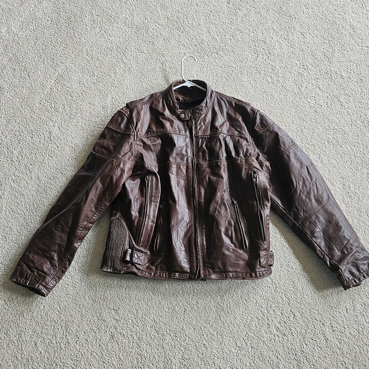 Distressed Leather Motorcycle Jacket Zippered Vents 20 In