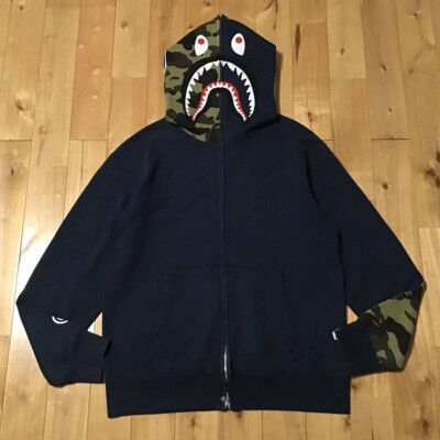 BAPE 1st camo green x navy shark full zip hoodie NIGO A
