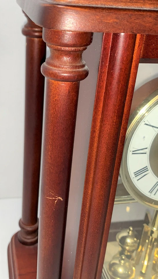 VTG Seiko QXG332BLH Rotating Pendulum 10" Wood Carriage Gold-Toned Mantel Clock - Image 4 of 4