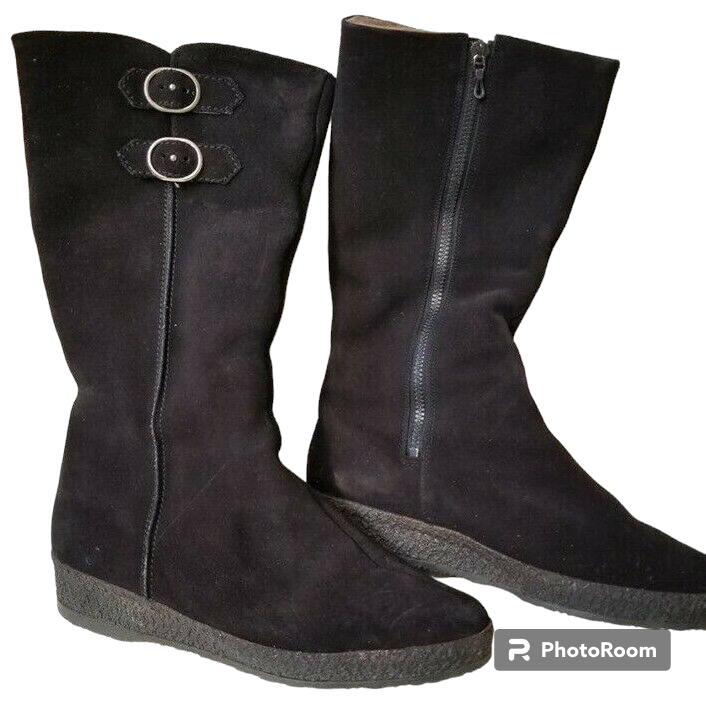 SAOLA Stivali Medicus neri scamosciati taglia 8 foderati in pelliccia suola in gomma zip laterale comodi