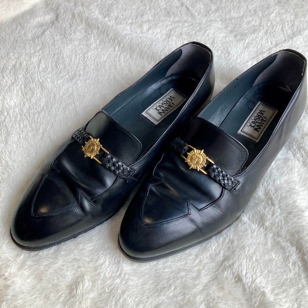 靴 GIANNI VERSACE leather shoes loafer 43 $849.00 !! VERSACE MEN ICONIC WHITE PEBBLED LEATHER LOAFERS