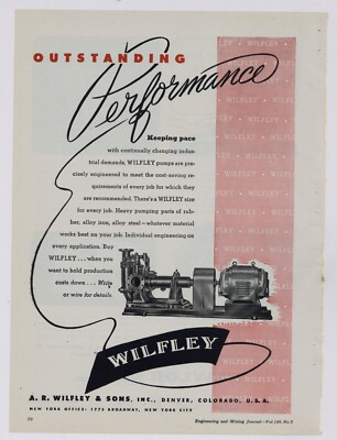 1948 A.R. Wilfley & Sons Ad: Outstanding Performance in Mining Pumps - Denver
