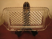 Vintage Pressed Clear Depression? Glass Rectangular Relish Dish With Handles