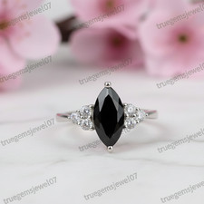 Black Onyx Ring 925 Sterling Silver Marquise Cut Gothic Statement Gift For Her