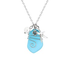 Sea Glass Jewelry Handmade Necklace for Women Coastal Wire Wrapped Beach Necklac