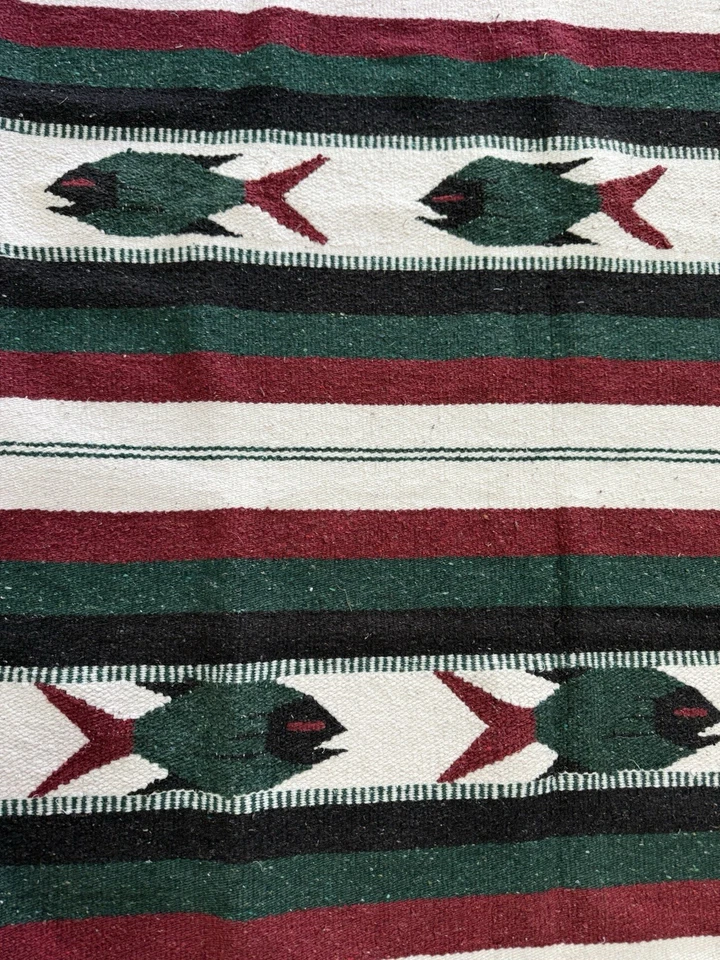 Cobertor mexicano Serape padrão peixe listrado sudoeste 74x42 Boho Cabincore - Imagem 2 de 4