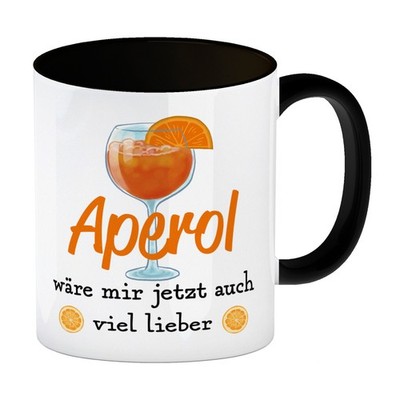 Cocktail Kaffeebecher in schwarz mit Spruch Aperol wäre mir jetzt auch viel