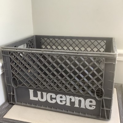 Vintage 19x13x11.5 Lucerne Foods Steel Band Plastic Milk Crate