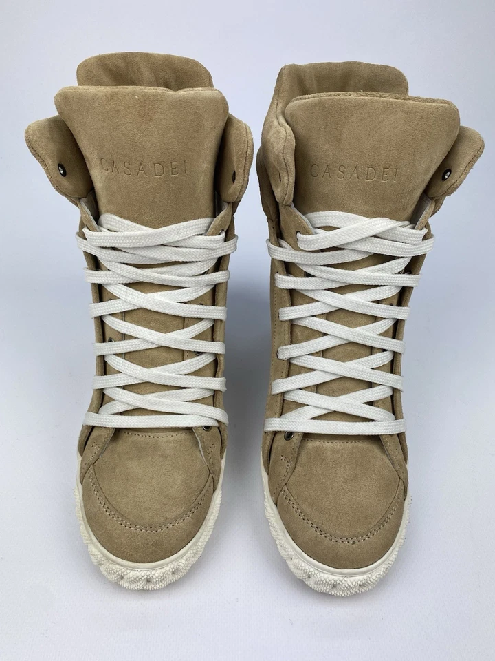 RRP 495 € Casadei Women Suede High-Top Wedge Sneakers Beige Made in Italy EU 37 - Image 4 of 4