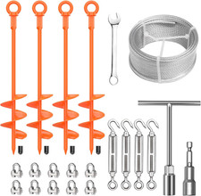4pc 18" Heavy Duty Ground Anchors - Shed  Trampoline Tie Down Kit with Cable