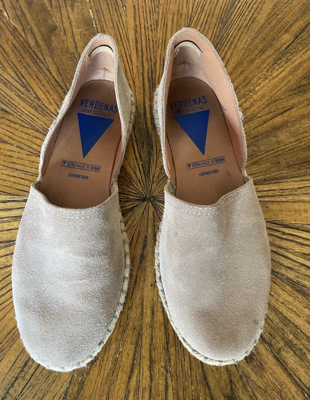 Verbenas Women's Beige Leather Slip-On Espadrille Flat Braided Trim US 7.5