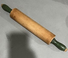 Vtg 1940's Munising Wooden Rolling Pin Farmhouse Cottage Chic Green Handles 18  