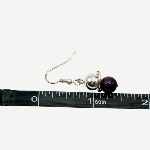 Purple Cats Eye Glass Beaded Necklace Earring Set Silver Tone Rings Demi Parure - Picture 6 of 8