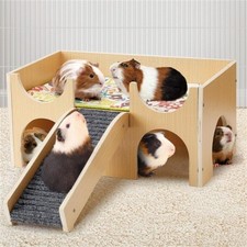 Guinea Pig Castle Sturdy Wooden Dectable Guinea Pig Hideout Small Animal House#
