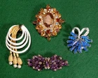 Fabulous Vintage Rhinestone Bling Costume Jewelry Brooches - Lot of 4