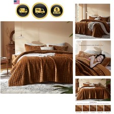 Velvet Quilt California King-118''x106'', Lightweight Caramel Velvet Comforte...