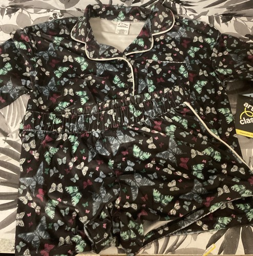 🌻 Art Class Girls Silky Shorts 2 Pc PJ Set Black Butterfly Print M (8) 🆕 - Picture 4 of 5