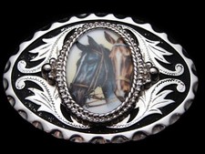 LA01131 VINTAGE 1970s WESTERN STYLE TWO HORSES IMAGE BELT BUCKLE