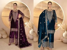 Pakistani Velvet Suit Heavy Embroidered 3Pc Dress Winter Party Wear Outfit