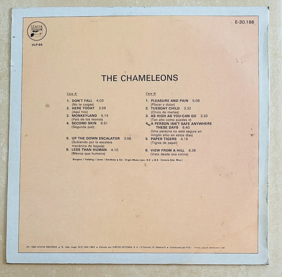 THE CHAMELEONS VINYL LP SCRIPT BRIDGE SPAIN ORIGINAL 1983 - Image 3 of 4