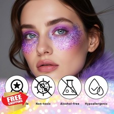 DAGEDA Dark Purple Body Glitter, Face and Hair Shimmer Makeup, Holographic Rave