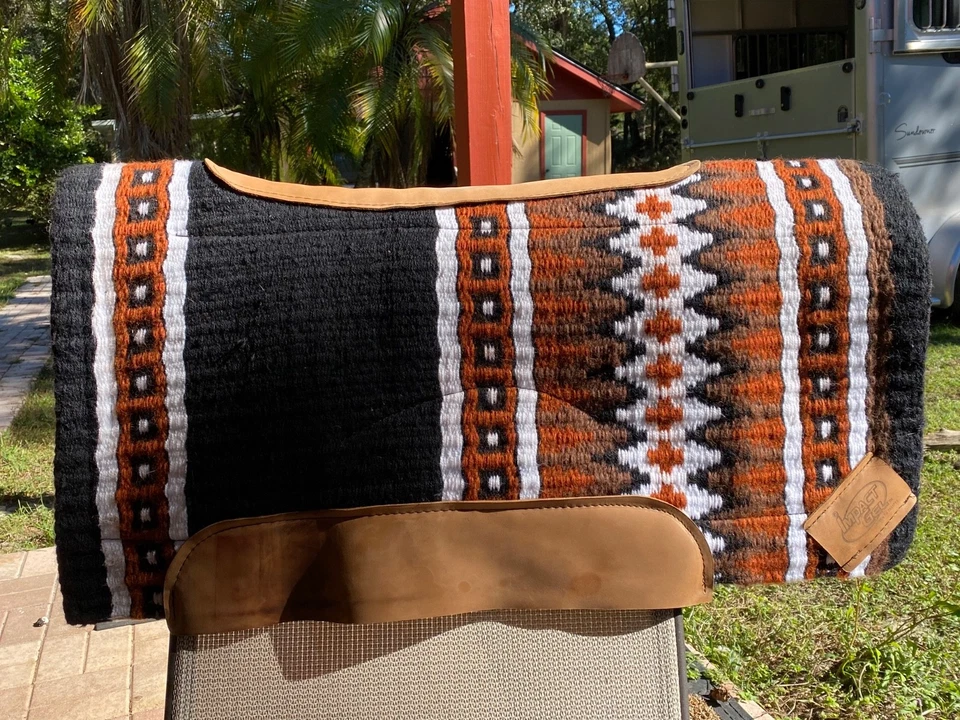 IMPACT GEL Western Saddle Navajo Woven Show Pad Black Rust Brown Wh Large 36x34 - Image 2 of 4