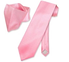 Antonio Ricci NeckTie Handkerchief Pink with Ribbed Lines Mens Neck Tie Set