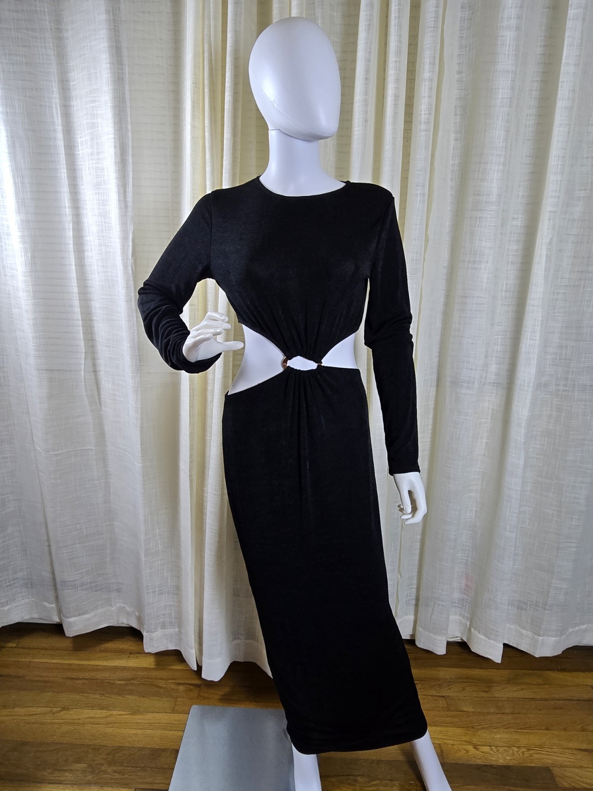 Womens Mock Neck Cut Out Black Long Dress Size 10