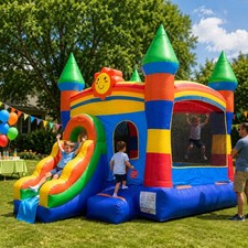 Inflatable Bounce House Commercial with Slide Kids Rainbow Jump Castle NO Blower