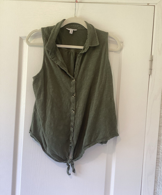 Time and Tru Green Solid Collared Sleeveless Button-Down Knit Top 2XL EUC