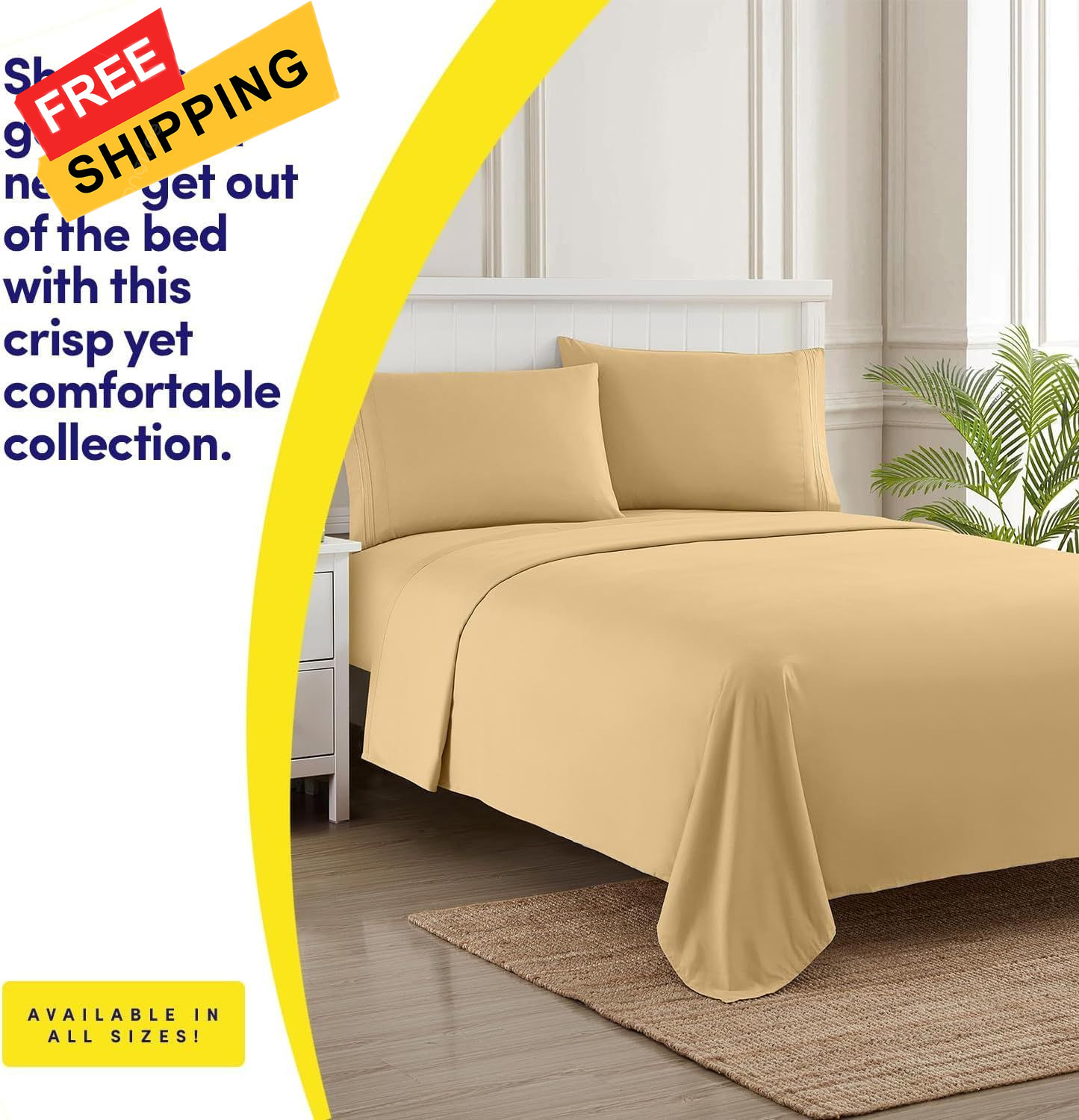 Sweet Home Collection Bed Linen Set - 3Pc Camel Microfiber Twin XL, 