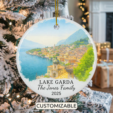 Custom Lake Garda Christmas Ornament, Personalized Italy Travel Gift