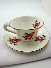 Vintage Miniature Tea Cup Saucer Pink Rose Pattern w gilded edges