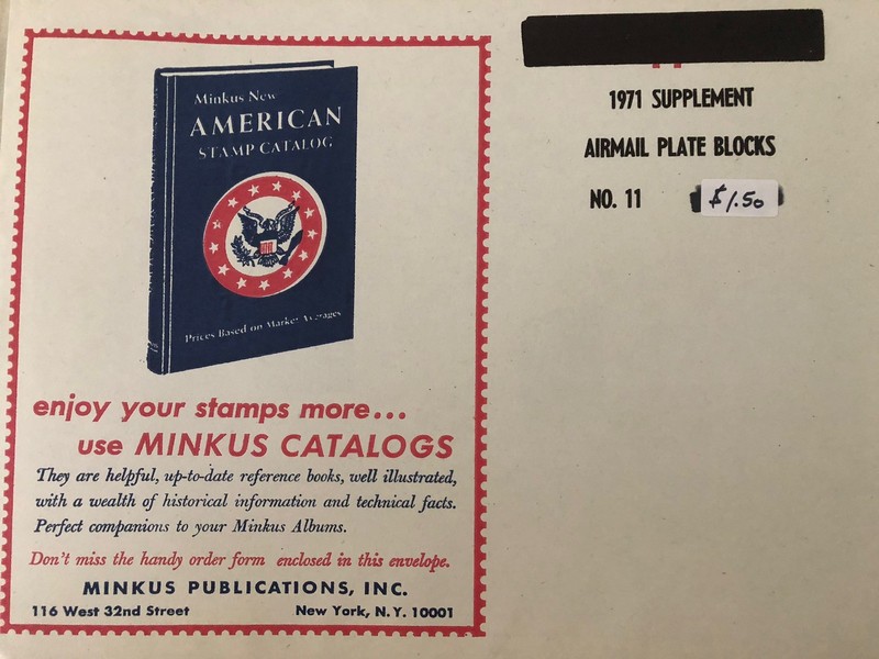 Vintage MInkus American Airmail Plate Blocks 1971 Supplement # 11