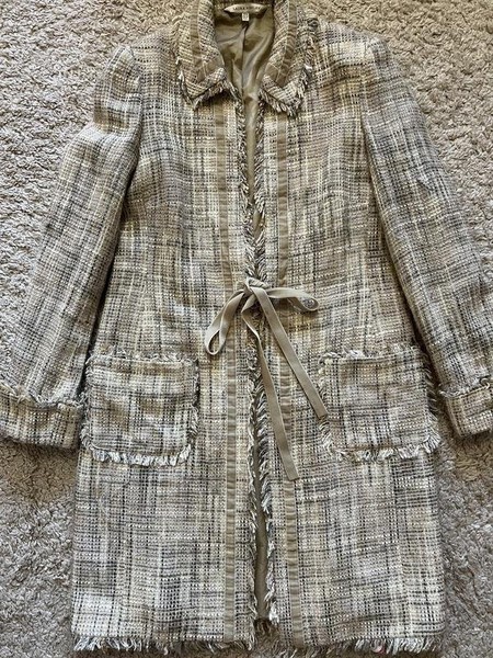 Women Laura Ashley Coat Beige Tweed 36