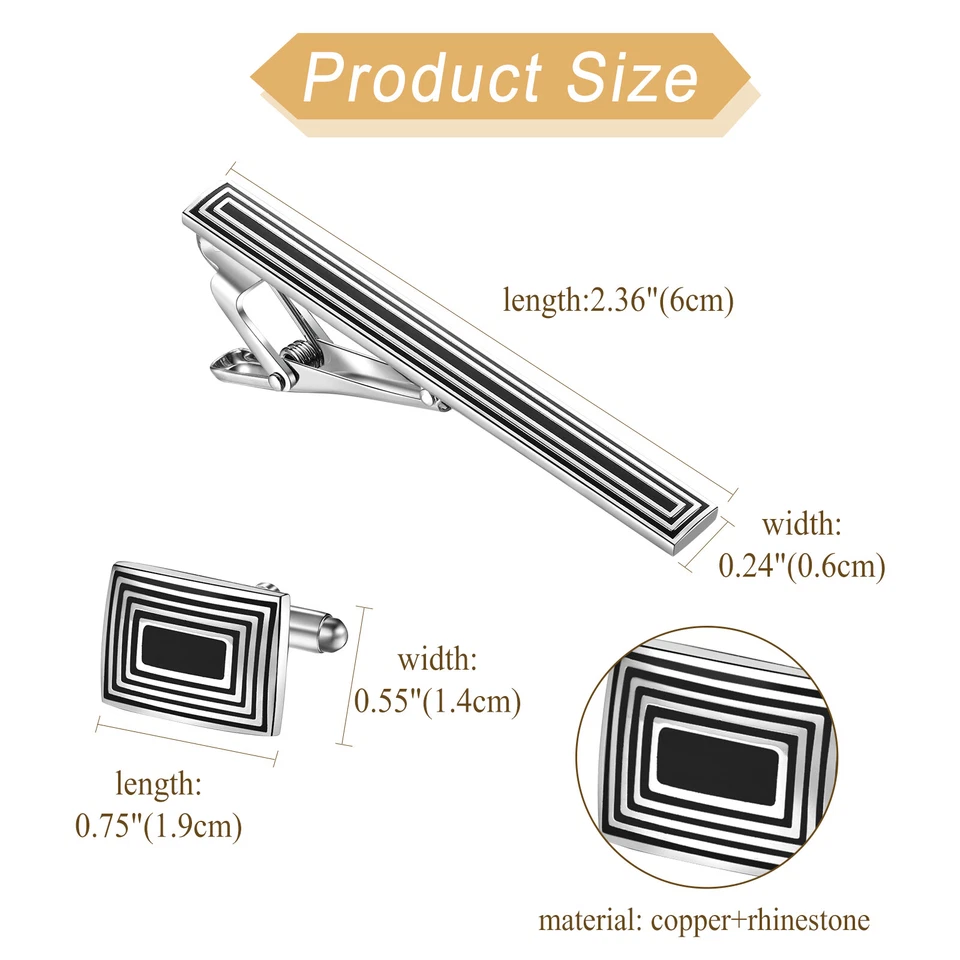 Tie Clasp Cuff Links Set Men Business Wedding Tuxedo Necktie Clips Bar Cufflinks - Image 2 of 4