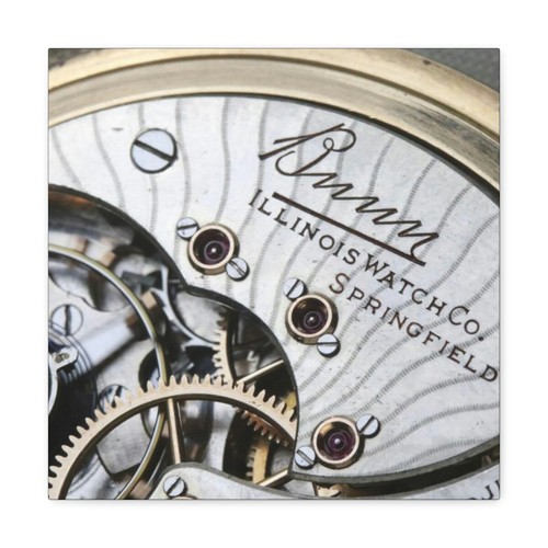 1918 Illinois Bunn Railroad Pocket Watch 19 Jewel Motor Barrel Canvas Art - Picture 45 of 57