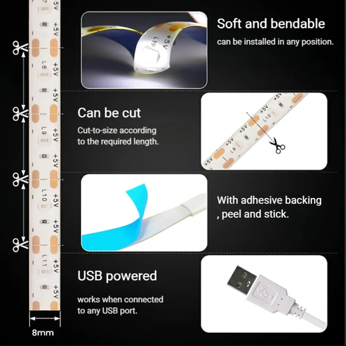 5V USB LED Strip with Hand Sweep/Human Motion Sensor 1M 2M 3M 5M Light Tape Deco - Picture 5 of 18
