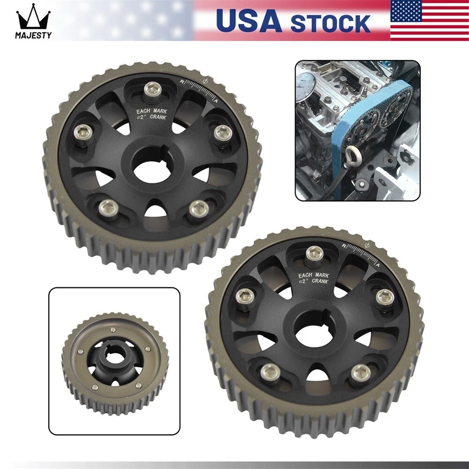 2 piezas engranajes de leva ajustables para 93-01 Honda Prelude H22 H22A1 H22A4 DOHC VTEC BK Foto 3 de 4
