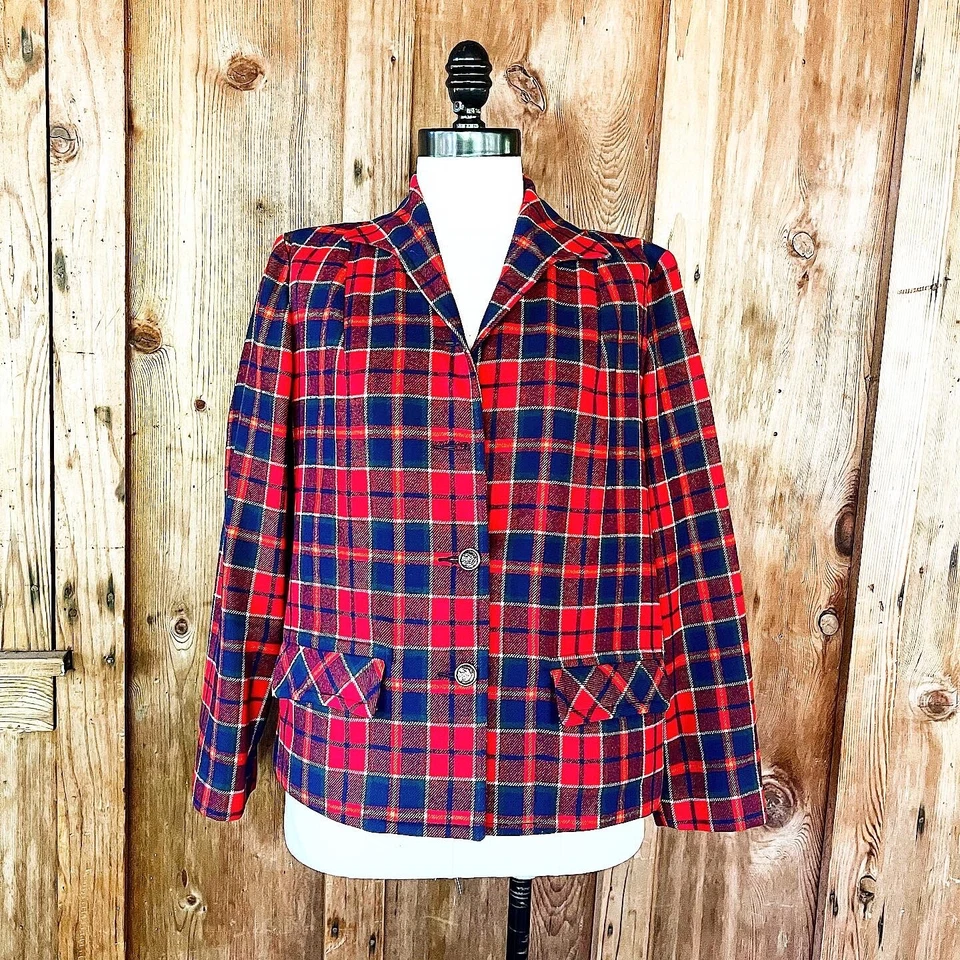 RARE PENDLETON SET 60’s 60s Vintage Red Plaid Wool 49er Jacket Pleated Skirt M L - Image 2 of 4