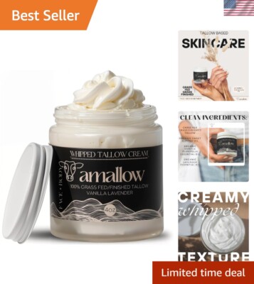 Natural Vanilla Lavender Beef Tallow Cream for Face & Body - 4oz Nourishing Balm
