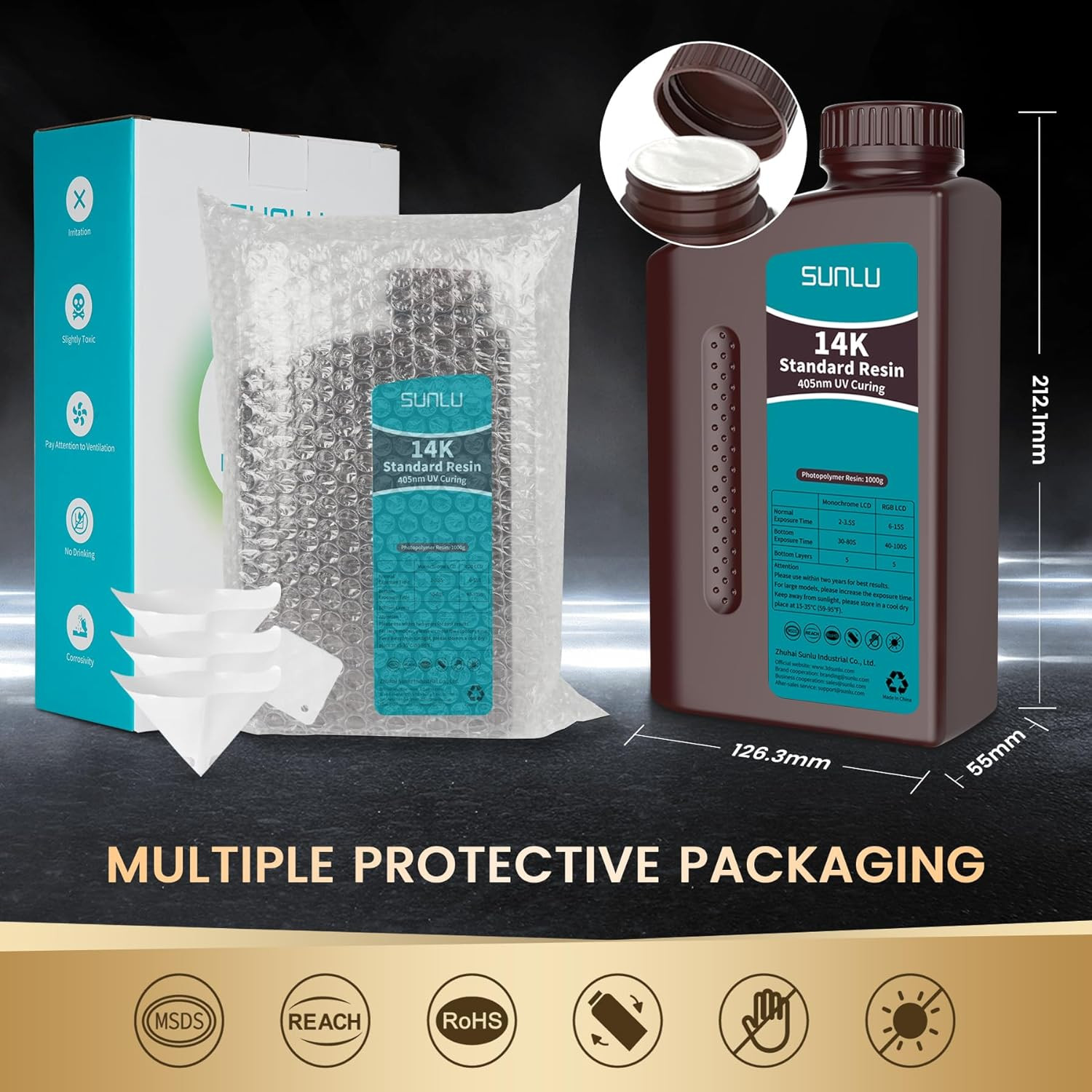 SUNLU 14K Standard Resin 405nm UV Hochpräzise 3D Drucker Harz 1KG Grau - Bild 5
