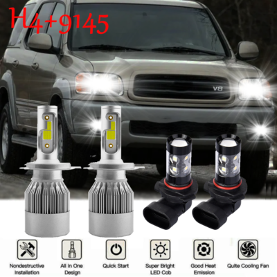 For Toyota Sequoia 2001-2007 -4pc Combo 8000K LED Headlight Bulb + Fog ...